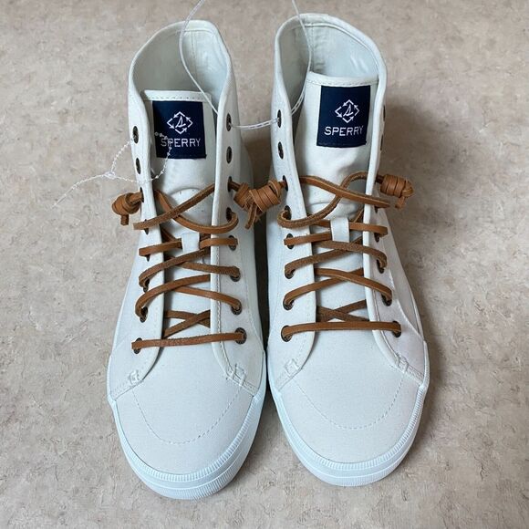 NWOT‎ Sperry Womens Sneaker CREST HIGH TOP Size 7.5 White Fabric - Picture 2 of 7